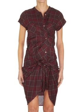 Isabel Marant Etoile Burgundy Plaid Knot-Front Mini Dress size 3/US 8